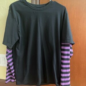 Purple and Black striped sleeved Hot Topic shirt